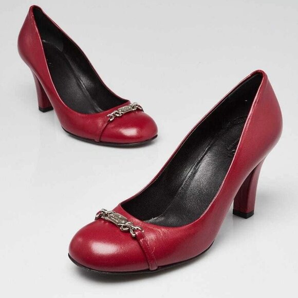 Gucci Red Leather Rounded Toe Pumps Size 6/36.5 - Picture 1 of 5